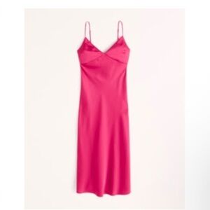 Abercrombie Dark Pink Satin Slip MIDI Dress